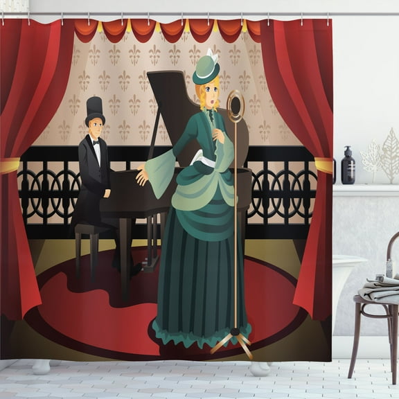 Ambesonne Opera Shower Curtain, Singer and Pianist Performing, 69"Wx70"L, Multicolor