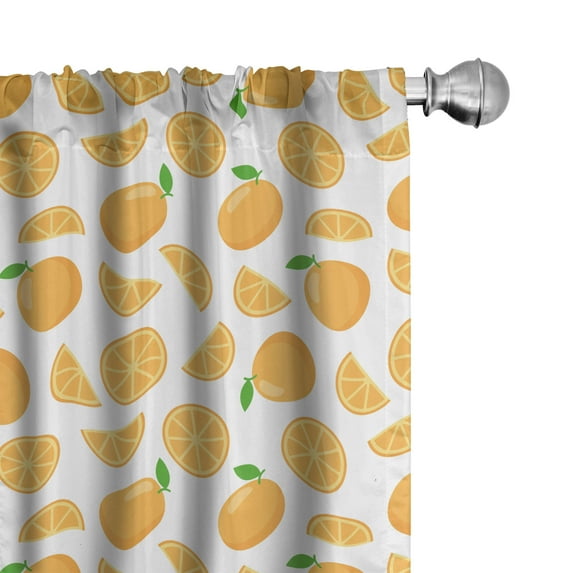Ambesonne Orange 4-Panel Curtains, Citrus Fruits Plain Back, 56"x95", Fern Green Mustard White