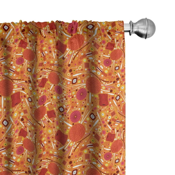 Ambesonne Orange Window Curtains, Tailoring Materials Sketch, Each 28" W x 63" L, Vermilion and Multicolor