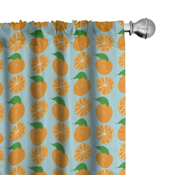 Ambesonne Orange Window Curtains, Vitamin C Half Cut Fruits, Each 28" W x 95" L, Pale Blue and Orange
