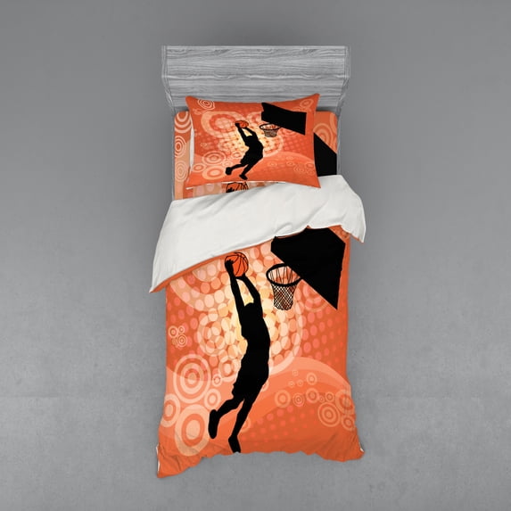 Ambesonne Orange Bedding Set 3 Pcs, Basketball Dunk Athlete, Twin XL, Pale Orange Black