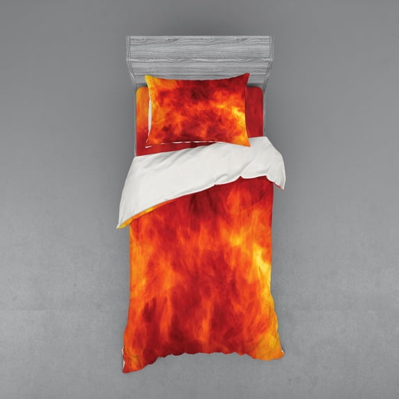 Ambesonne Orange Bedding Set 3 Pcs, Heat Design Illustration, Twin, Orange and Yellow