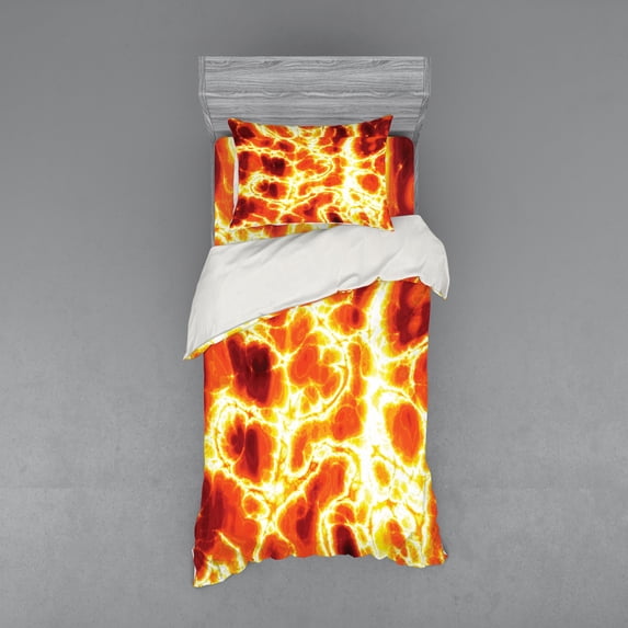 Ambesonne Orange Bedding Set 3 Pcs, Hot Warm Colored Lava Form, Twin, Orange and Yellow