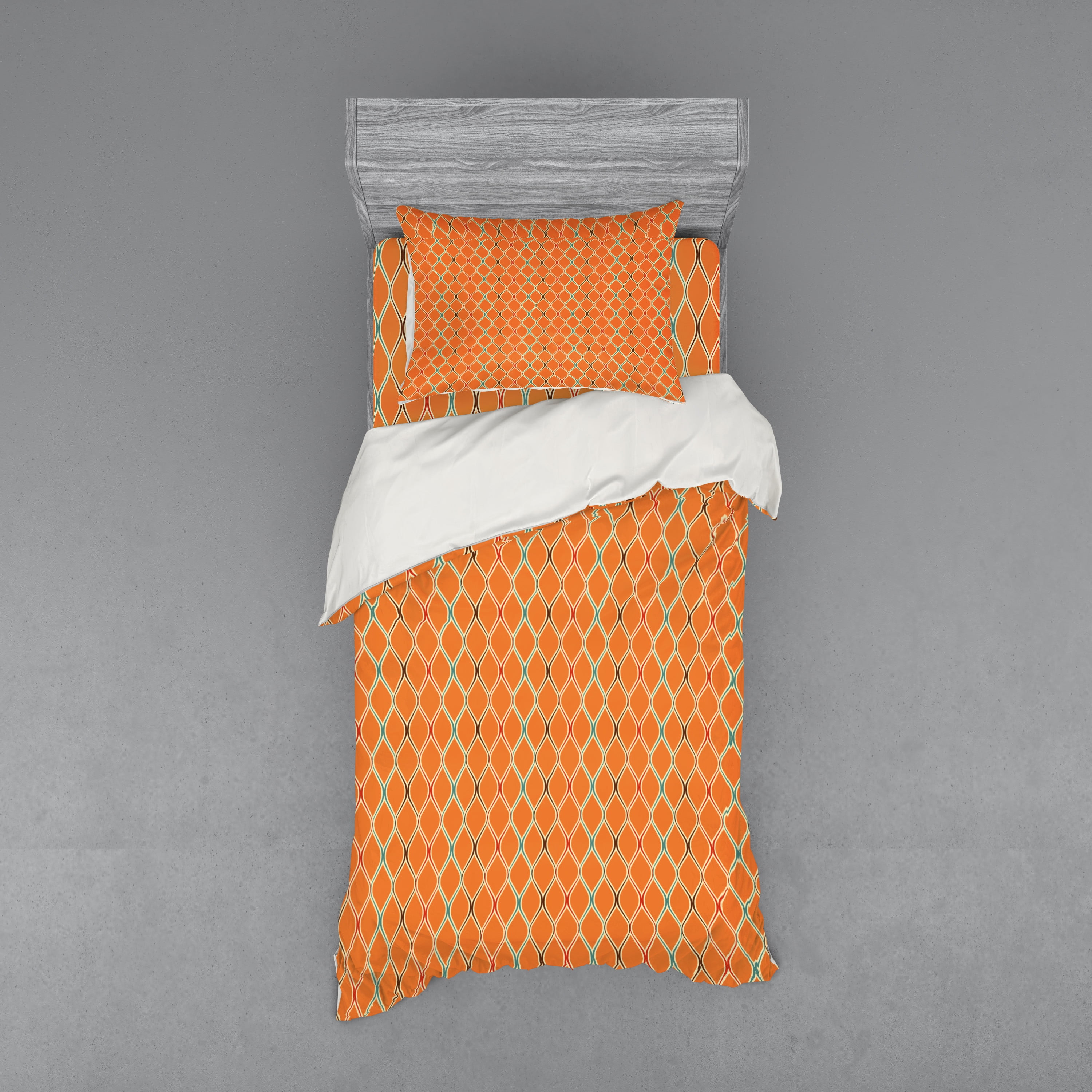 Twin XL Orange Geometric Duvet Cover Set