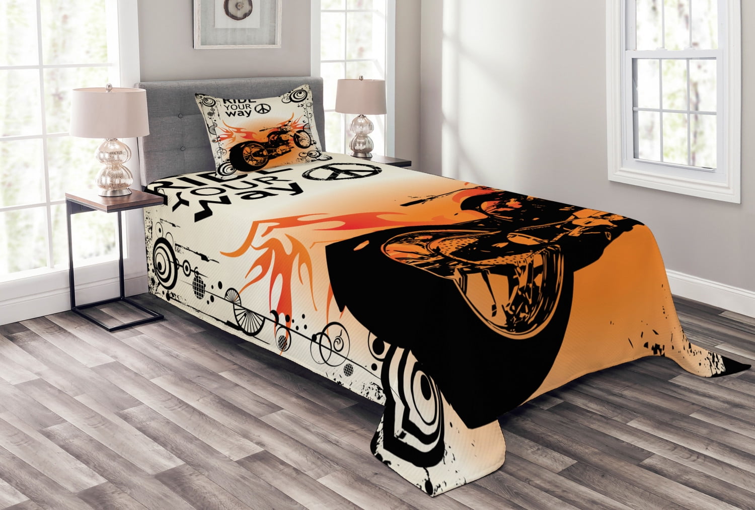 Twin Black and Orange Polyester Kids Bedspread Set