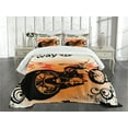 thumbnail image 1 of Ambesonne Orange Black Quilted Bedspread Set 3 Pcs, Freedom Theme Sign, Queen Size, Black Orange Cream, 1 of 5
