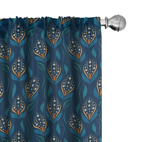 Ambesonne Orange Blue Curtains, Oriental Flower Petals, Pair of 28"x63", Night Blue Multicolor