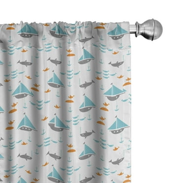 Ambesonne Orange Blue Curtains, Sailboat Seagull Fishes, Pair of 28"x95", Multicolor