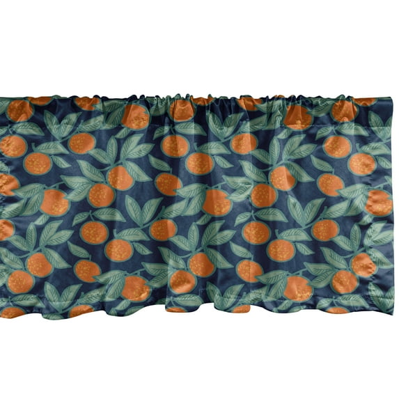 Ambesonne Orange Blue Window Valance, Mandarin Branches, 54" X 12", Dark Teal Burnt Orange