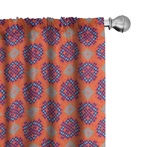 Ambesonne Orange Boho Curtains, Squares in Rosette Form, Pair of 28"x63", Seafoam Dark Indigo