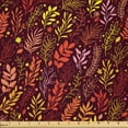 thumbnail image 1 of Ambesonne Orange Boho Fabric by the Yard Microfiber, Leaves Flowers Dots Art, 3 Yards, Scarlet Earth Yellow and Rust, 1 of 2