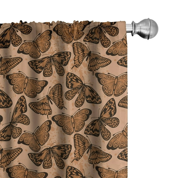Ambesonne Orange Brown Window Curtains, Butterflies Grunge Art, Each 28" W x 63" L, Ginger Almond