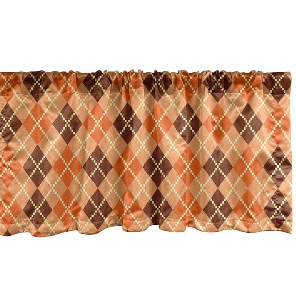 Ambesonne Orange Brown Valance Pack of 2, Diamond Check Argyle, 54"X12", Redbrown Peach Orange