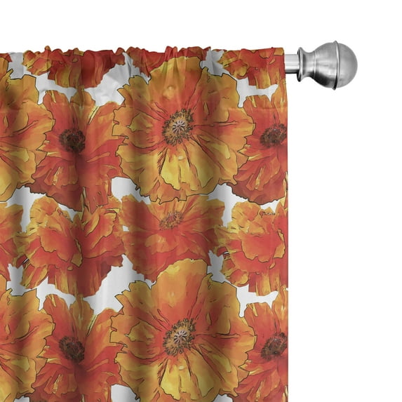 Ambesonne Orange Curtains, Antique Bohemian Poppies, Pair of 28"x95", Burnt Orange White