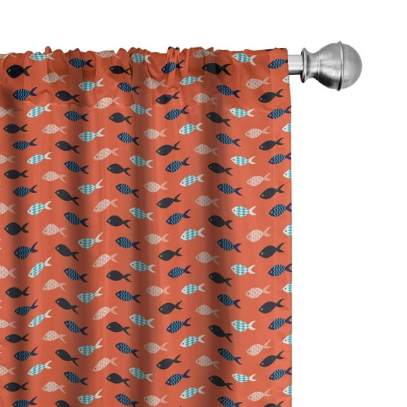 Ambesonne Orange Curtains, Colorful Fish Shoal, Pair of 28"x95", Persian Blue Salmon Teal