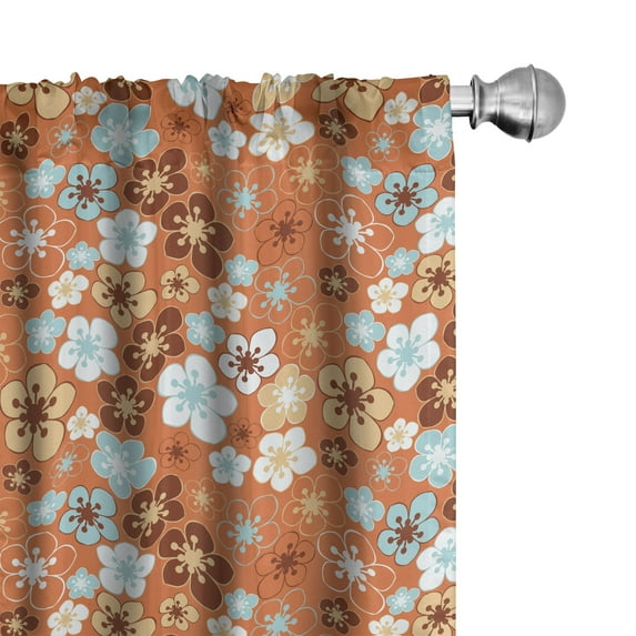 Ambesonne Orange Curtains, Doodle Summer Flora, Pair of 28"x95", Sky Blue Orange Brown