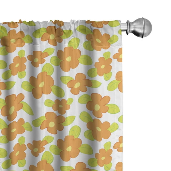 Ambesonne Orange Curtains, Girls Doodle Floral, Pair of 28"x95", Apple Green Orange