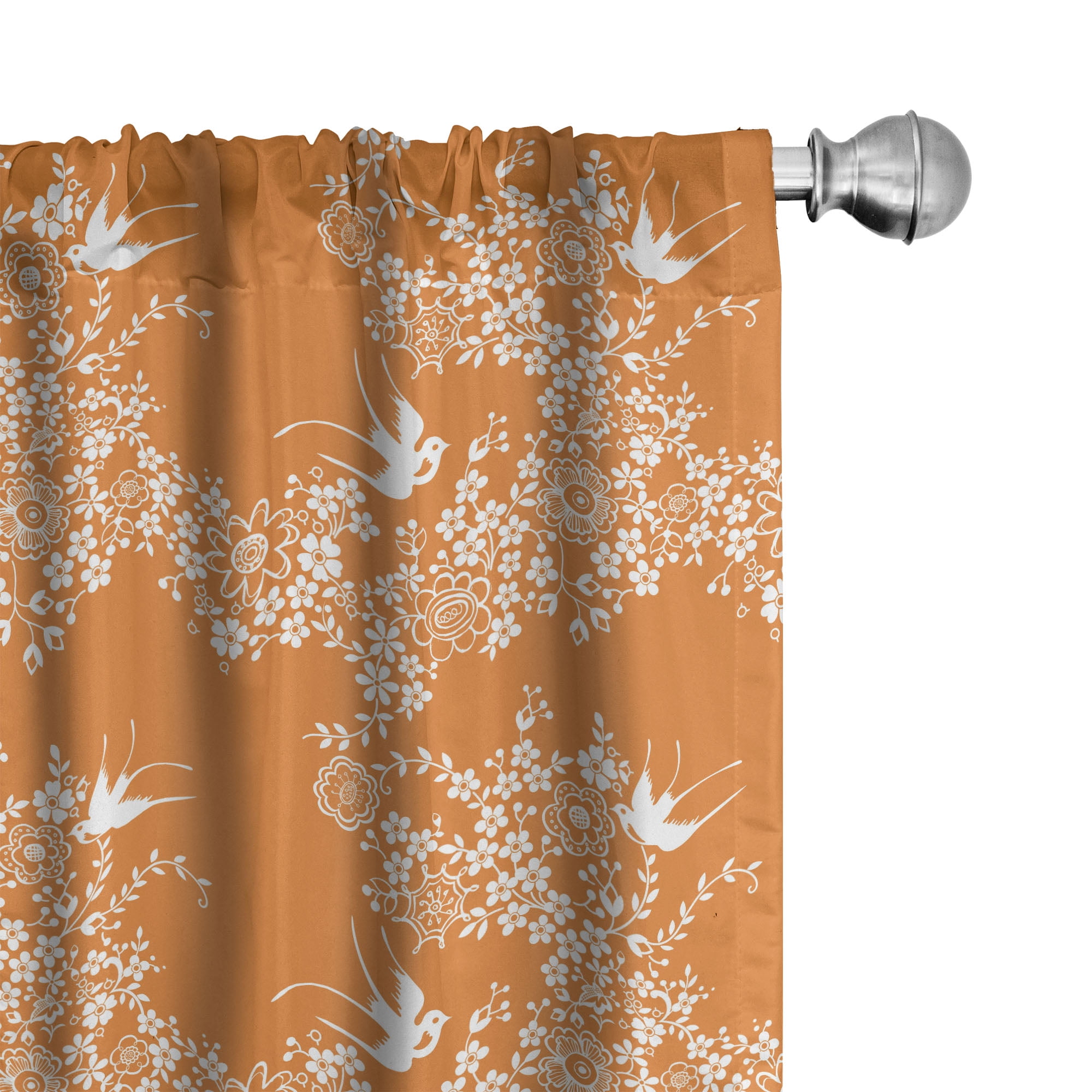 Orange Japanese Tree Birds Art Polyester Curtain Panels
