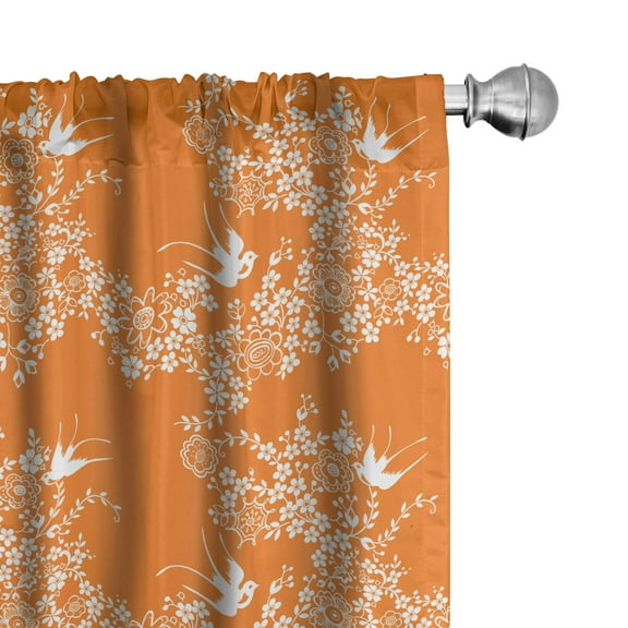 Ambesonne Orange Curtains, Japanese Tree Birds Art, Pair of 28"x95", Marigold White