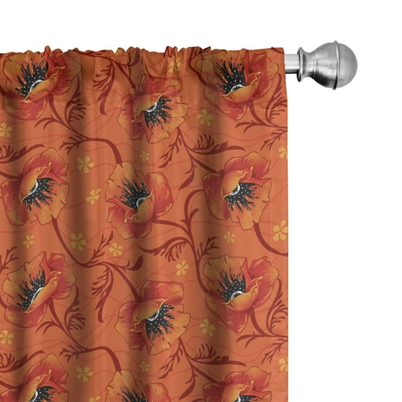 Ambesonne Orange Curtains, Poppy Flower Romance, Pair of 28"x63", Burnt Orange Yellow