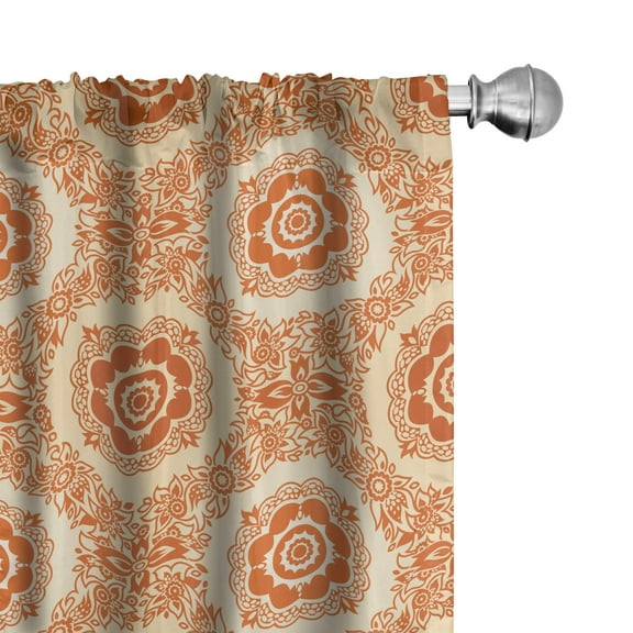 Ambesonne Orange Curtains, Victorian Baroque Leaves, Pair of 28"x95", Orange and Beige