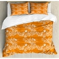 thumbnail image 1 of Ambesonne Orange Duvet Cover Sets, Blossoms and Birds, 2-Queen, Orange White, 1 of 7