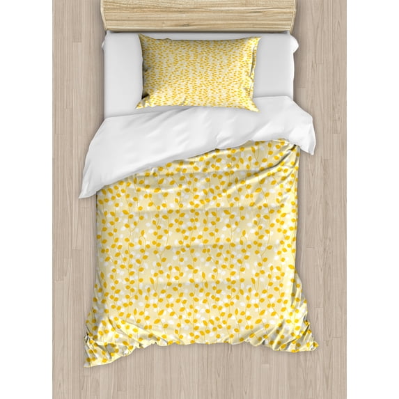 Ambesonne Orange Duvet Cover Sets, Pastel Fall Season Branches, 2-Twin, Marigold and Pale Yellow