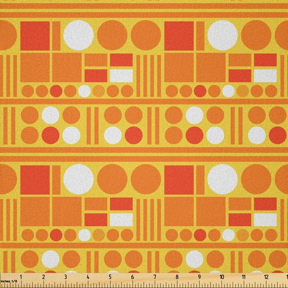 Ambesonne Orange Fabric by the Yard Microfiber, Monochrome Style Shapes Art, 10 Yards, White and Earth Yellow
