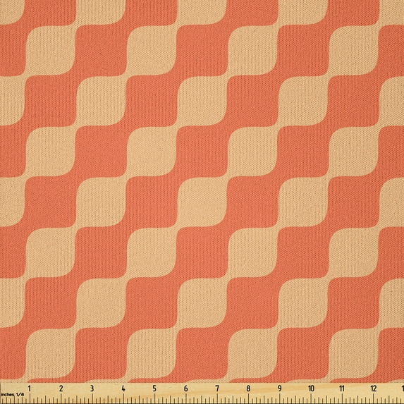 Ambesonne Orange Fabric by the Yard Microfiber, Wavy Lines in Retro Style, 10 Yards, Burnt Orange Pale Orange