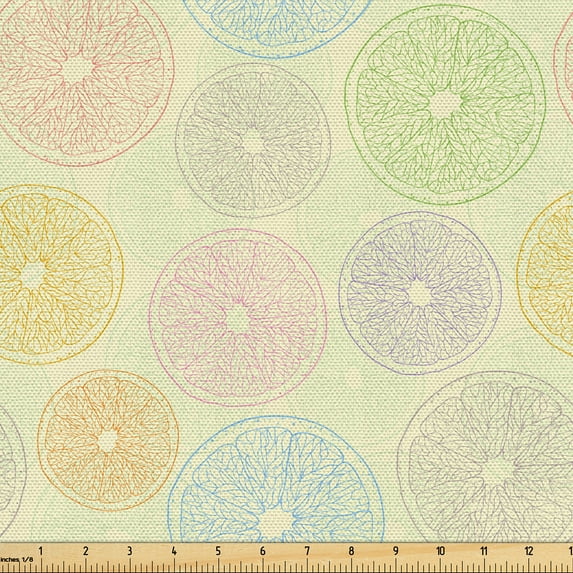 Ambesonne Orange Fabric by the Yard Upholstery, Abstract Citrus Slices Art, 5 Yards, Pale Khaki Green and Pink