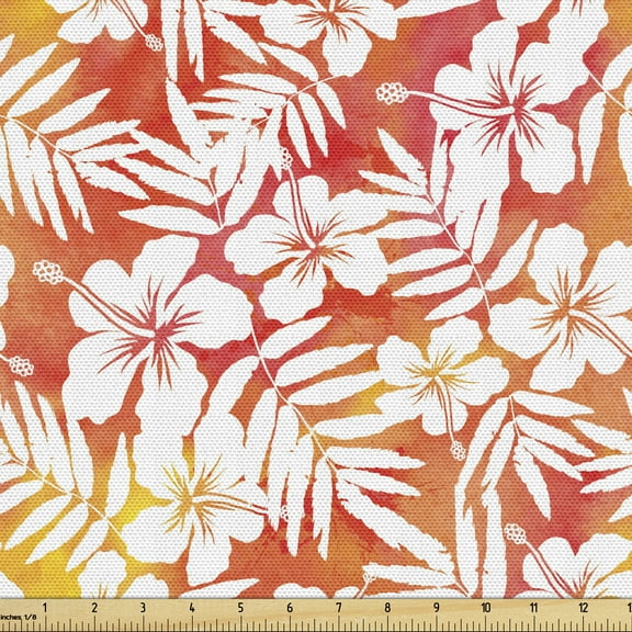 Ambesonne Orange Fabric by the Yard Upholstery, Fantasy Watercolor Aloha, 10 Yards, Yellow Coral White