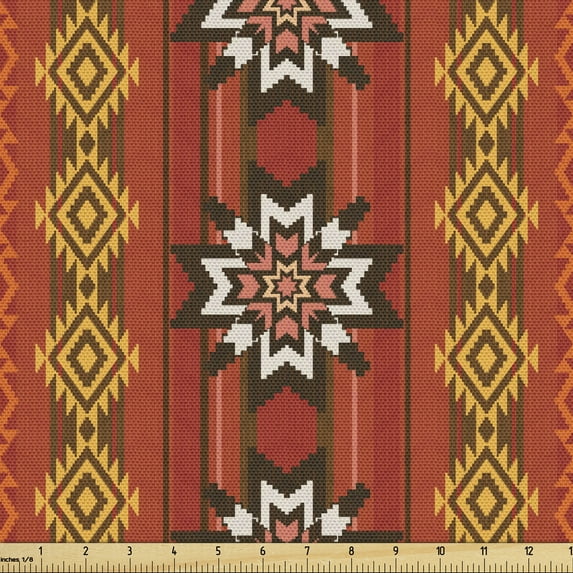 Ambesonne Orange Fabric by the Yard Upholstery, Traditional Motif, 1 Yard, Orange Yellow and White