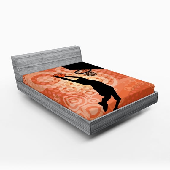 Ambesonne Orange Fitted Sheet 2 Pcs Set, Basketball Dunk Athlete, California King, Pale Orange Black