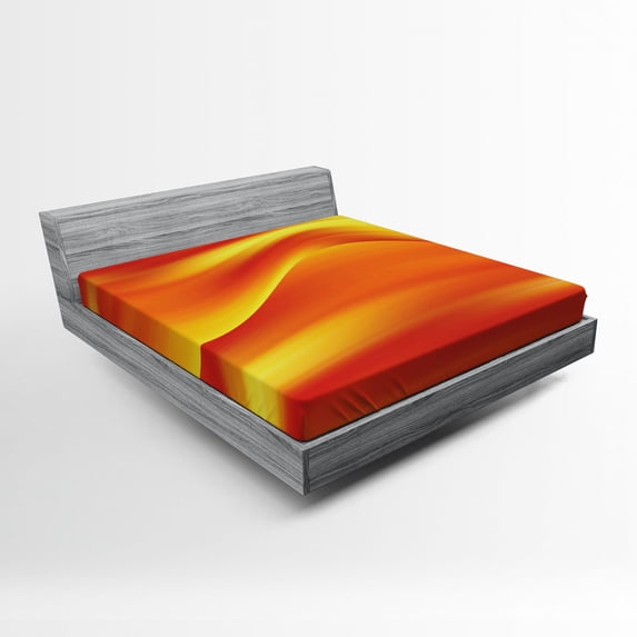 Ambesonne Orange Fitted Sheet, Abstract Digital Waves, Queen Size, Burnt Orange