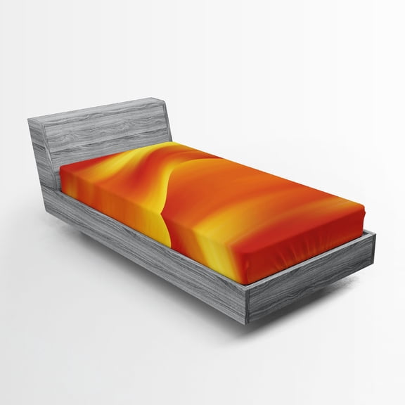 Ambesonne Orange Fitted Sheet, Abstract Digital Waves, Twin Size, Burnt Orange