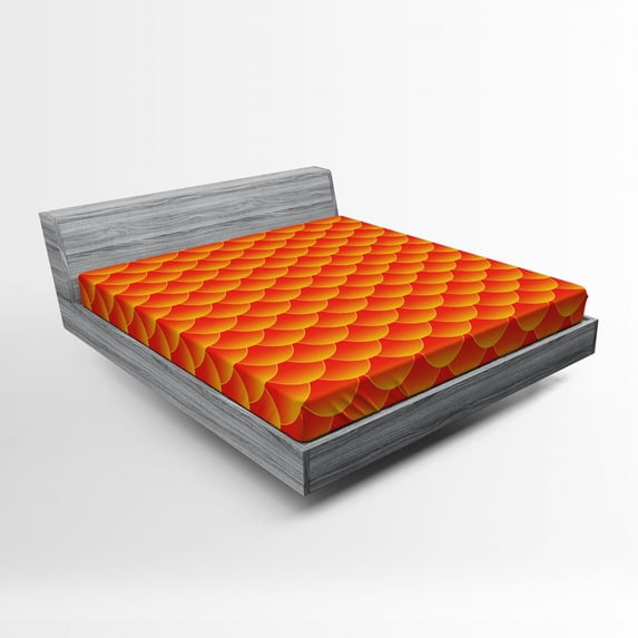 Ambesonne Orange Fitted Sheet, Abstract Fish Scales, Queen Size, Burnt Orange