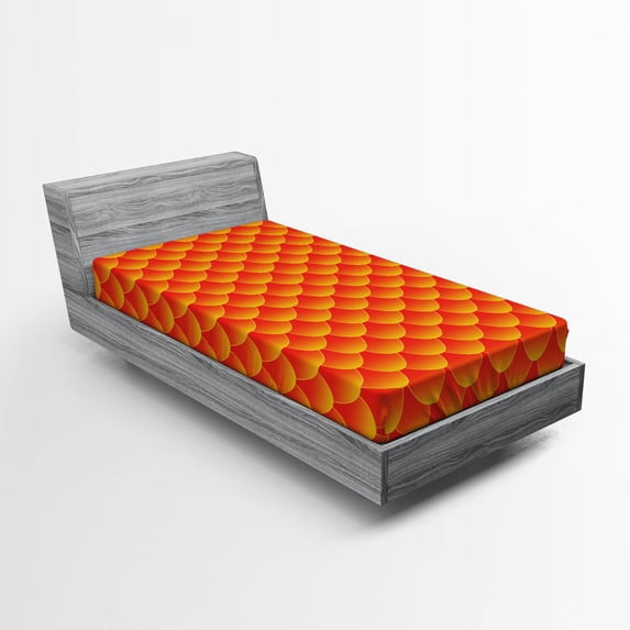 Ambesonne Orange Fitted Sheet, Abstract Fish Scales, Twin XL Size, Burnt Orange