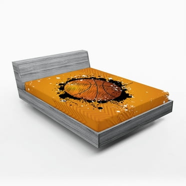 Ambesonne Orange Fitted Sheet, Basketball Splash Style, Full Size, Orange Black