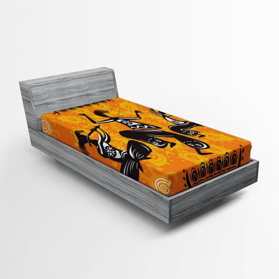 Ambesonne Orange Fitted Sheet, Dancer Themed Warm Colors, Twin Size, Orange and Black