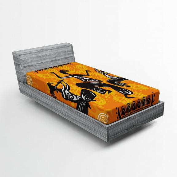 Ambesonne Orange Fitted Sheet, Dancer Themed Warm Colors, Twin XL Size, Orange and Black