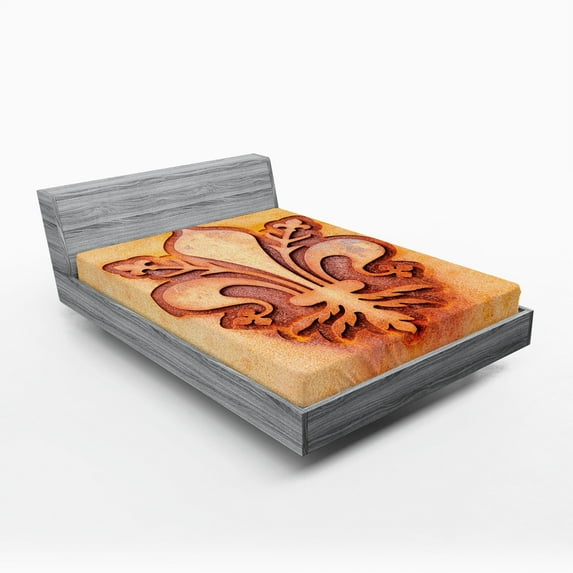 Ambesonne Orange Fitted Sheet, Floral Royal France, Full Size, Orange