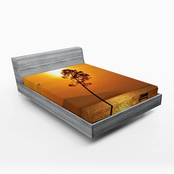 Ambesonne Orange Fitted Sheet, Romantic Sunset Twilight, Full Size, Orange