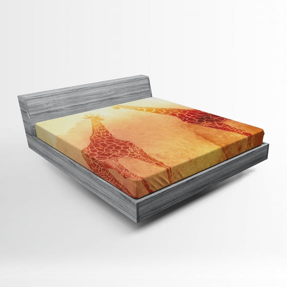 Ambesonne Orange Fitted Sheet, Tropic Giraffes, Full Size, Orange