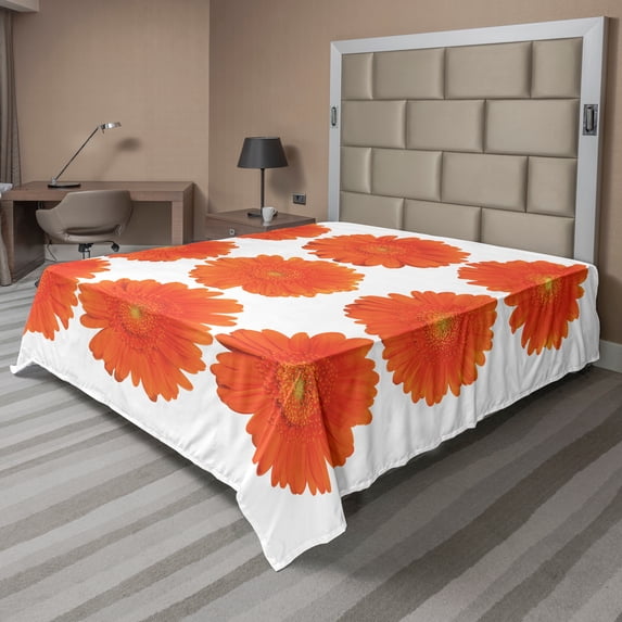 Ambesonne Orange Flat Sheet, Daisy Bouquet Botanical, Full Size, Orange