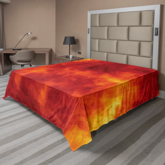 Ambesonne Orange Flat Sheet, Heat Design Illustration, Full Size, Orange and Yellow