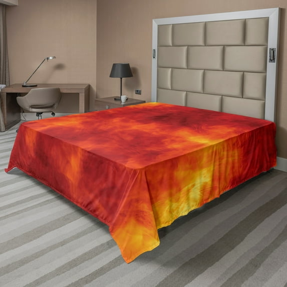 Ambesonne Orange Flat Sheet, Heat Design Illustration, King Size, Orange and Yellow