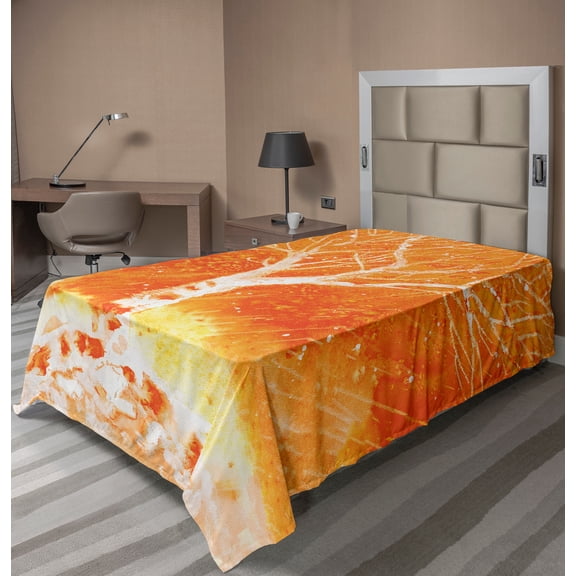 Ambesonne Orange Flat Sheet, Leafless Tree Autumn, TwinXL Size, Orange