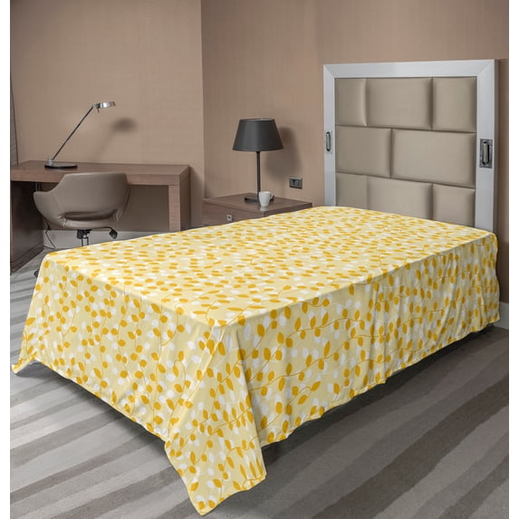 Ambesonne Orange Flat Sheet, Pastel Fall Season Branches, Twin Size, Marigold and Pale Yellow
