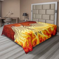 Ambesonne Orange Flat Sheet, Phoenix Bird in Warm Tones, King Size, Orange and Yellow