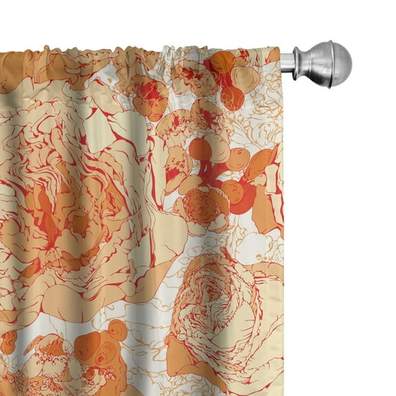 Ambesonne Orange Floral Curtains, Peony Summer Garden, Pair of 28"x63", Cream Apricot White